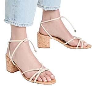 Schutz Cork Mid-Heeled Sandals Suzy Eggshell Women's Size 6.5B New in Box